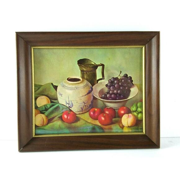 Fruit Print Tomatoes Grapes Jug And Bowl Textures 1970's - Picture 8 of 9